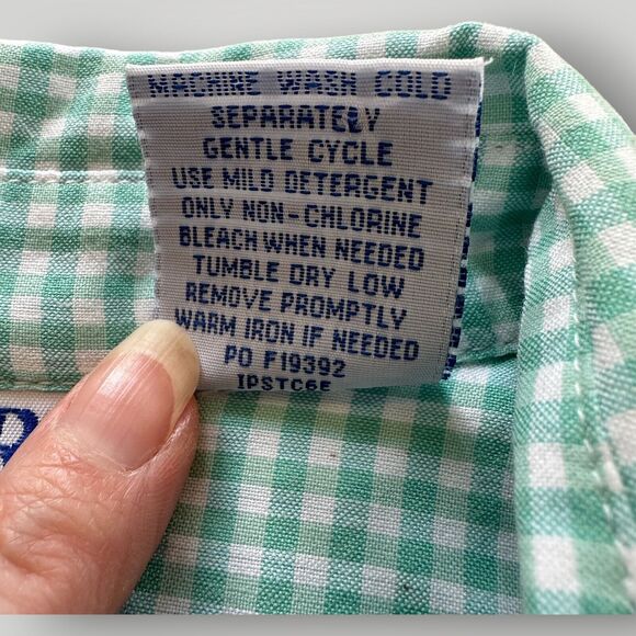 Blair Women's M Green White Checked Floral Embroidery Button Up Shirt - Picture 7 of 14